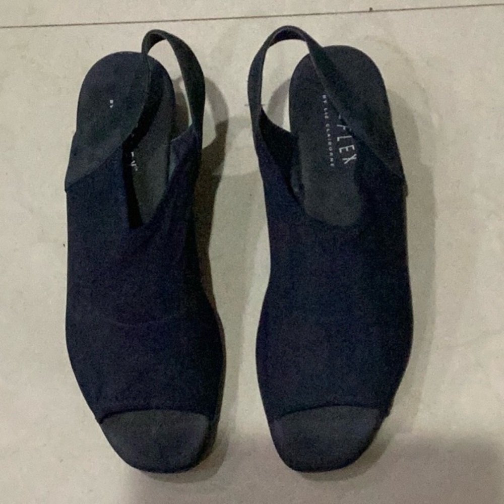 Liz Claiborne Flex Wedge Sandal, Navy Blue SZ 10